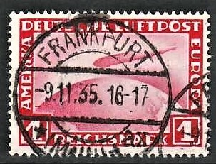 FRIMÆRKER TYSK RIGE: 1928-30 | AFA 421 | Zeppelin luftpost - 1 mk. rød - Stemplet